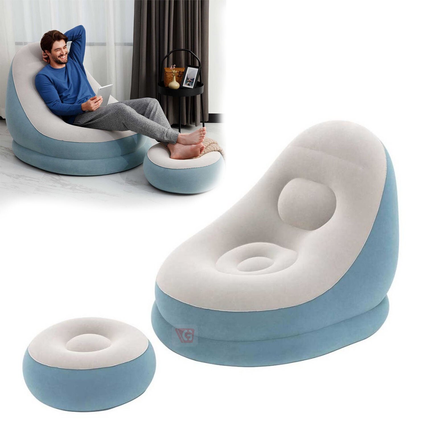 Sillón Inflable con Posa Pies celeste Bestway - Imagen 2