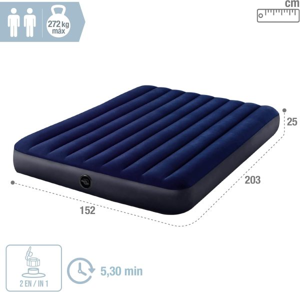 Colchón Inflable Camping 152x203x25cm Intex-Almohada-Inflador - Imagen 3