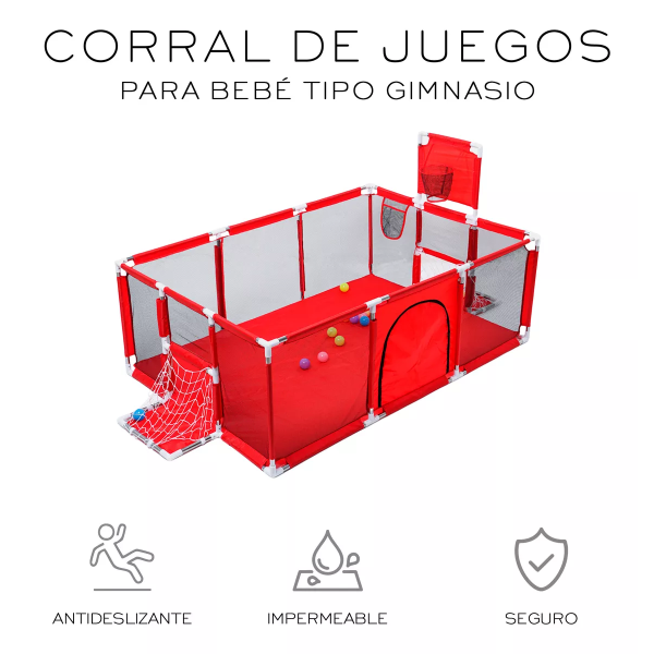 Corralito Para Bebé Corral Infantil, Gimnasio De Juegos Rojo - Imagen 2