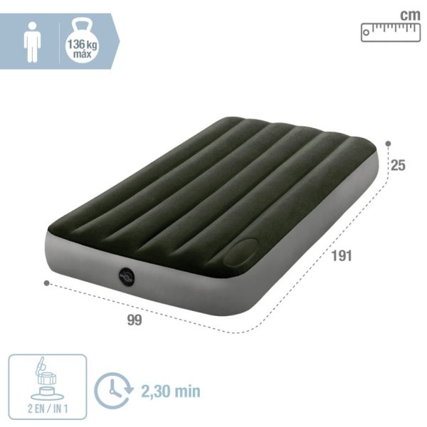Colchón Inflable Intex 1,5 Plazas Verde con Inflador de Pie 99X192x25cm. - Imagen 5